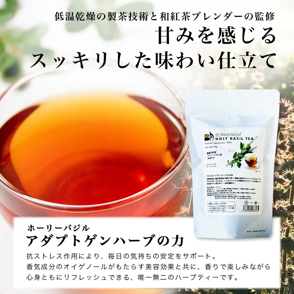 ホーリーバジル茶（30g×1個）　BF-8｜国産 ノンカフェインホーリーバジル 茶 ハーブティー リラックス ボタニカノン BOTANICANON ケミカルフリー 鹿児島県 南大隅町 ボタニカルファクトリー