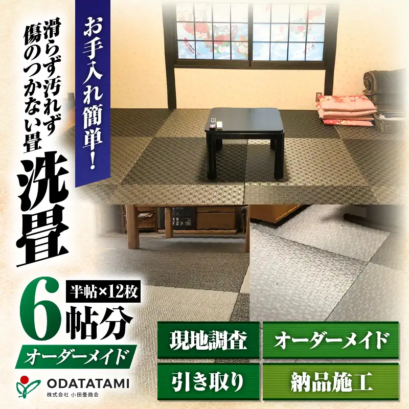 現代の名工カンパニー特製！ ペット・介護向け ペット・介護用 滑らず 汚れず 傷のつかない 洗える畳 『 洗畳 』 縁無琉球畳 新調 6帖 サイズ （ 畳 半帖サイズ 12枚 ） K348-010