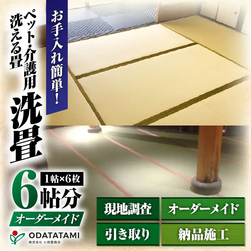 現代の名工カンパニー特製！ ペット・介護洗える畳 『 洗畳 』 縁付 新調 （ 畳 1帖 サイズ 6枚 ） K348-013