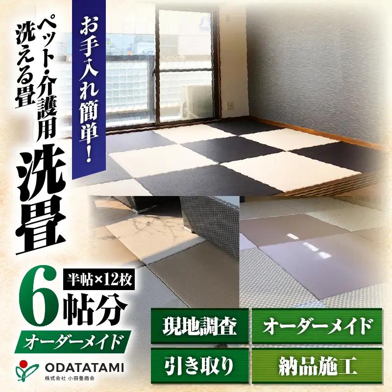現代の名工カンパニー特製！ ペット・介護洗える畳 『 洗畳 』 縁無琉球畳 新調 6帖サイズ （ 畳 半帖サイズ 12枚 ） K348-014
