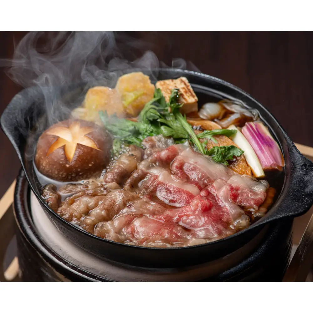 【箱根町ふるさと納税限定】川床席で食べる極上牛なべ　おススメ　「右近コース」2名様分　自家製フルーツスカッシュ付！［食事券食事券］