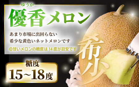 「ゆうかメロン」1玉：1.5kg以上 (青肉系メロン) と マルセイユメロン 1玉：1.3kg以上 (赤肉メロン) セット 2027年6月上旬以降発送 [A-19211]