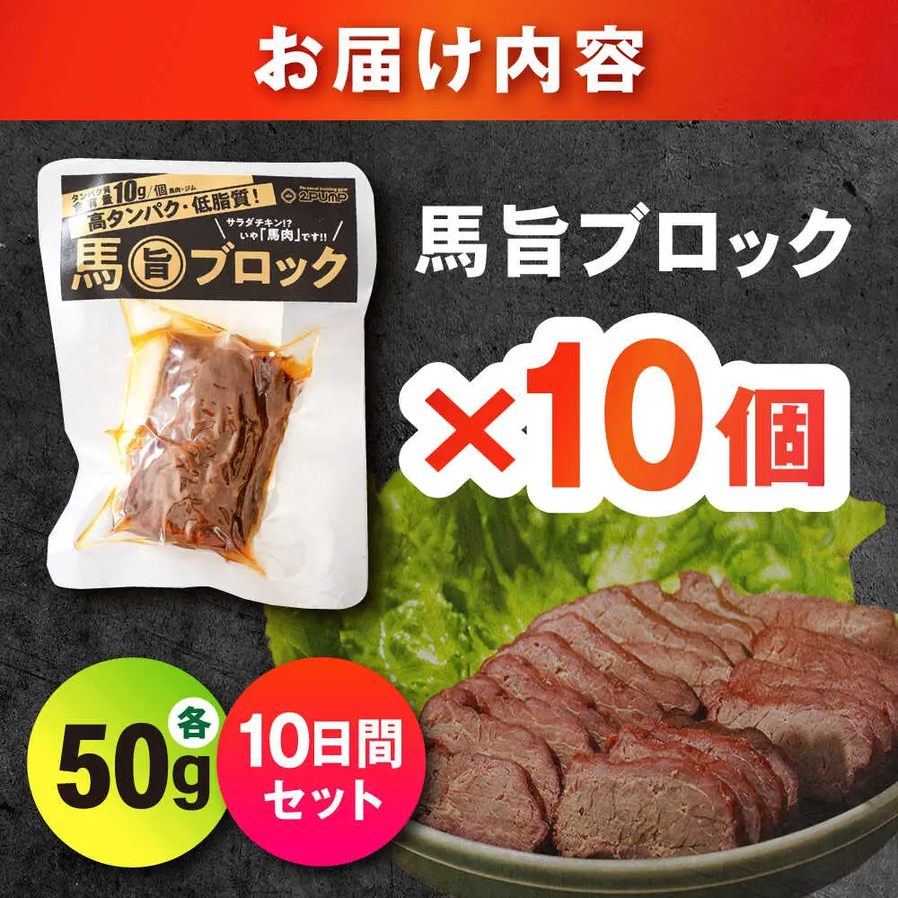 【10日分セット】馬旨ブロック 50g×10個 馬肉 高たんぱく[AYCV008]