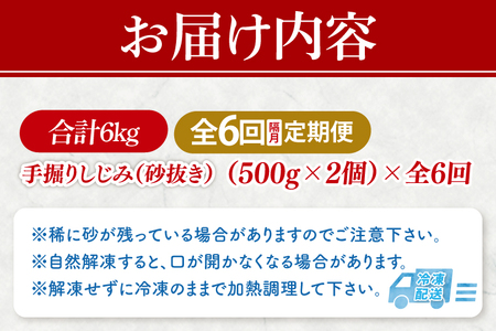【全6回隔月定期便】茨城県涸沼川産 だしの濃さに違いが出る！手掘しじみ（砂抜き）500g×２個（1kg）（MS-11）