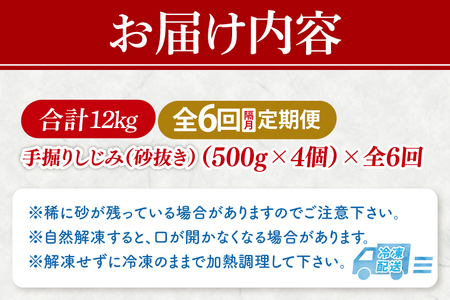 【全6回隔月定期便】茨城県涸沼川産 だしの濃さに違いが出る！手掘しじみ（砂抜き）500g×4個（2kg）（MS-12）