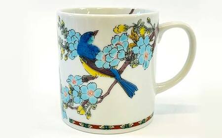 九谷焼 マグカップ 桜に青い鳥 食器 コップ 日本製 ギフト プレゼント F6P-2876