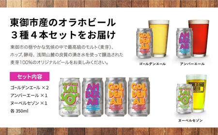 クラフトビール3種4本 飲み比べ【オラホビール】 | 地ビール ゴールデンエール アンバーエール ヌーベルセゾン 350ml 4本 4缶 長野 東御市 信州 ギフト プレゼント 常温