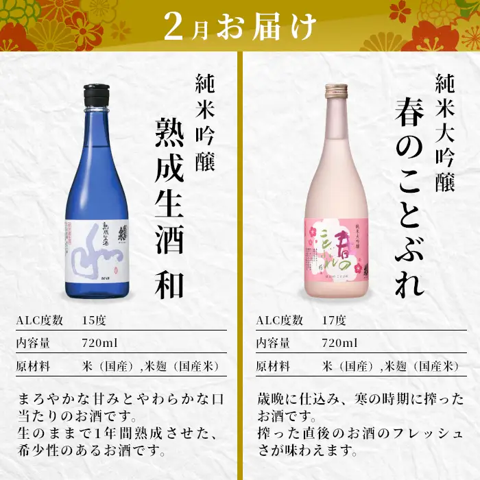 蓬莱泉 ほうらいせん 季節限定 日本酒定期便 4回 計8本 720ml お酒 日本酒 酒 定期便 コメ 米 お米 アルコール おすすめ お取り寄せ 贈答 贈り物 愛知県 設楽町 関谷醸造 定期便 -229