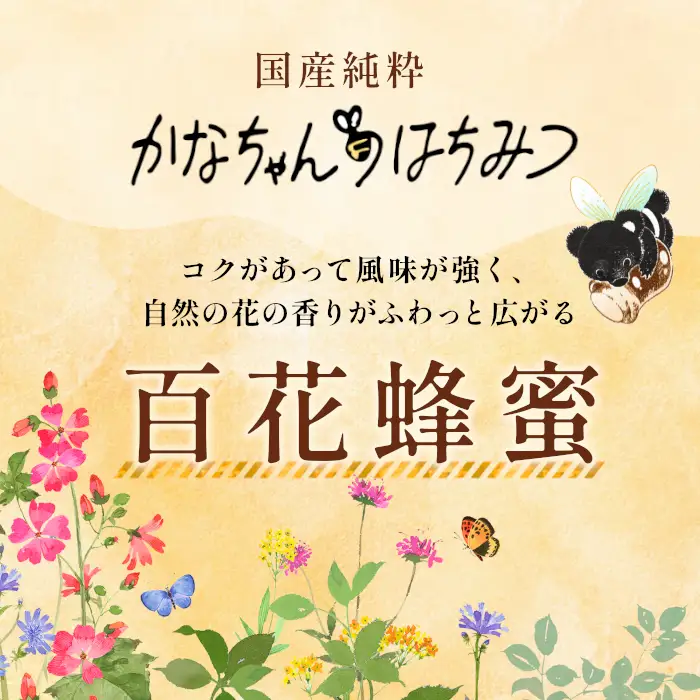 数量限定★大人気！国産純粋 百花蜂蜜 大瓶 320g かなちゃんはちみつ 非加熱 ハチミツ はちみつ 蜂蜜 無添加 国産 天然 愛知県産 -330