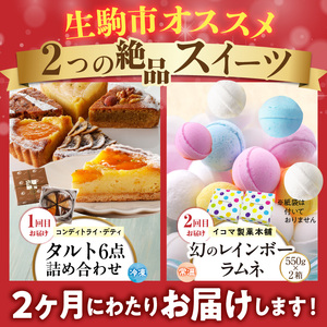 【定期便／2回】 レインボーラムネ 2箱 ラムネ 甘酸っぱい カリカリ ふんわり やみつき お菓子 タルト専門店 おすすめ タルト 6点 詰め合わせ 異なる味 組み合わせ タルト ケーキ 焼き菓子 ドイツ菓子 誕生日 奈良県 生駒市 お取り寄せ フルーツ スイーツ デザート おやつ 洋菓子 熨斗対応 贈り物 食べ比べ 手土産 冷凍 送料無料