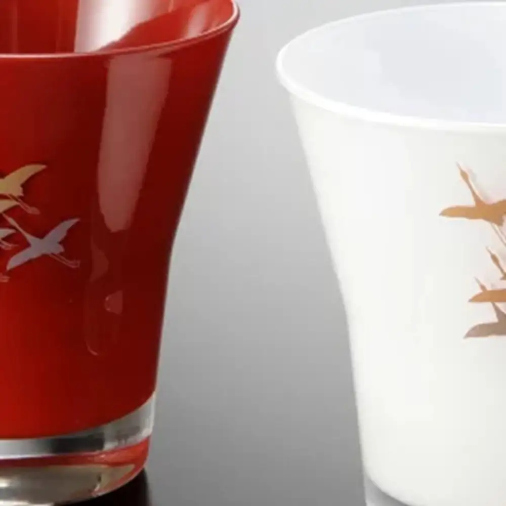 みよし漆器本舗 ペアグラス 紀州塗り ぬりもん de Verre フリーグラス 蒔絵 千羽鶴 赤 白 210ml