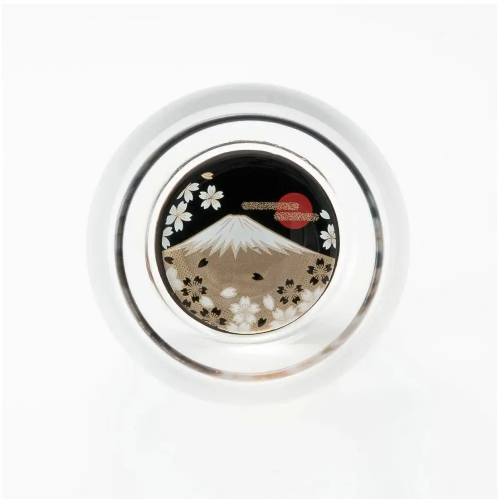 みよし漆器本舗 紀州塗り ぬりもん de Verre ダルマグラス 蒔絵 富士山 単品 黒 200ml