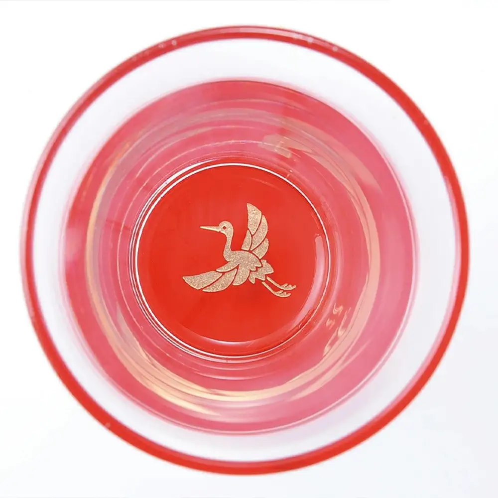 みよし漆器本舗 紀州塗り ぬりもん de Verre 一口グラス マスセット 赤 黒 ペアセット（鶴・亀） グラス：100ml／マス：90ml