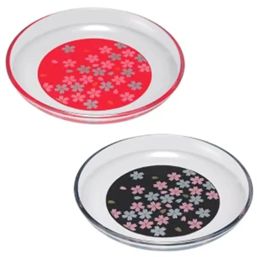 みよし漆器本舗 小皿 2枚組 14.8cm 紀州塗り ぬりもん de Verre 丸小皿 蒔絵 桜 赤 黒 直径14.8×2cm