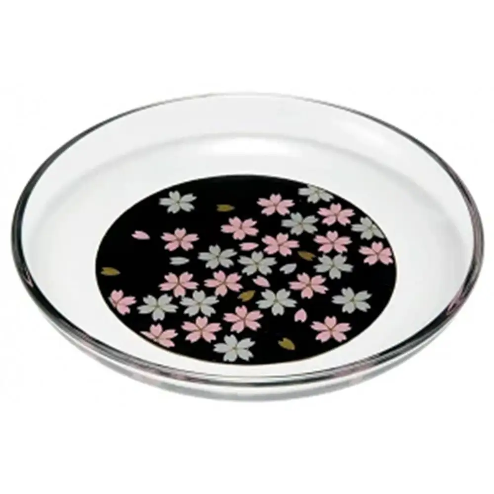 みよし漆器本舗 紀州塗り ぬりもん de Verre 丸小皿 蒔絵 桜 黒 直径14.8×2cm