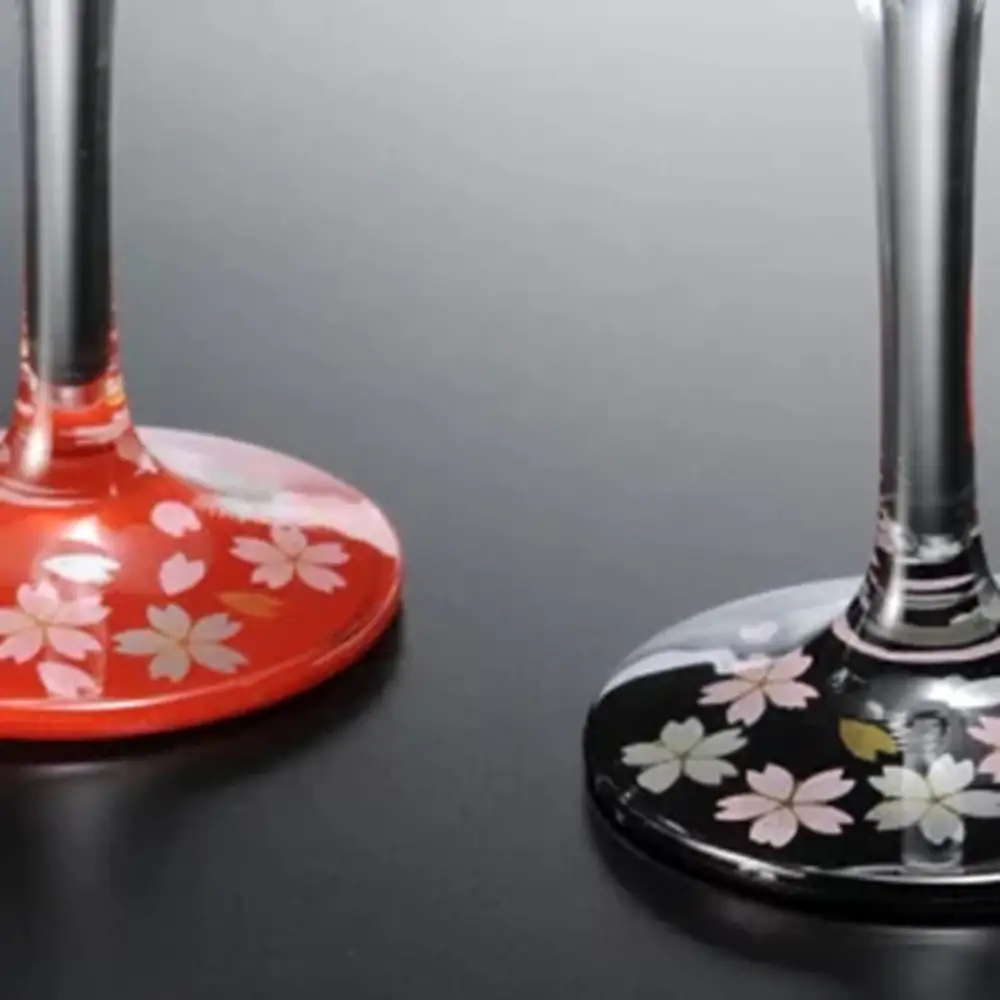 みよし漆器本舗 シャンパングラス ペア 紀州塗り ぬりもん de Verre 蒔絵 桜 赤 黒 185ml