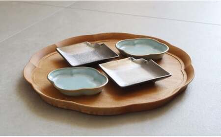 有田焼 mamekozara（Silver・Blue）4枚 セット【まるふく】食器 器 うつわ 豆皿 小皿 ギフトセット おしゃれ 木瓜型 aq088