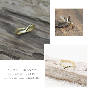 結婚指輪 メンズリング K18YG ブラックダイヤモンド 0.07ct イエローゴールド V字リング ジュエリー マリッジリング 【294-k18ygm】 ALPAZ161
