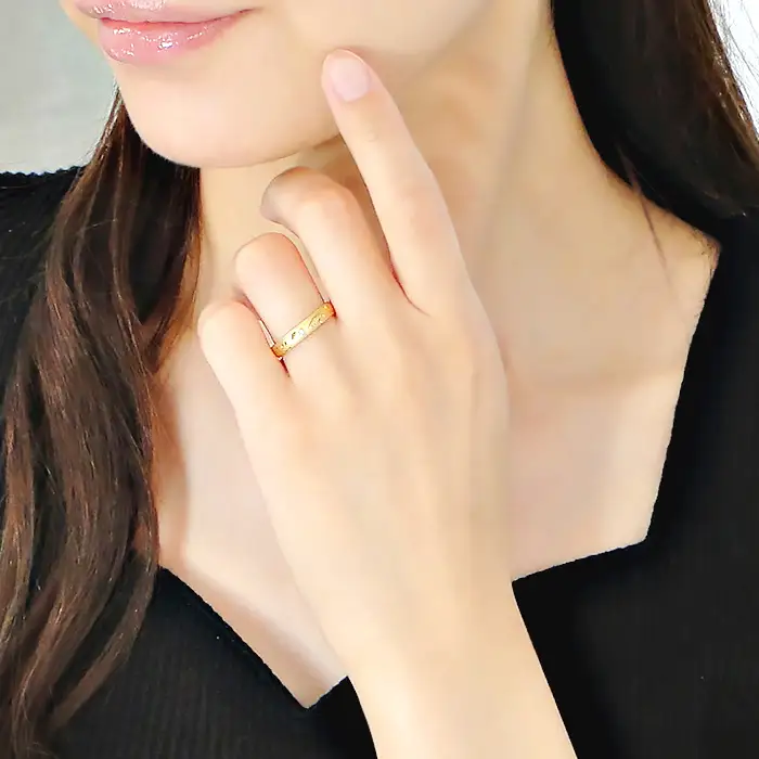 指輪 K18YG イエローゴールド ダイヤ 0.03ct リーフ モチーフ 彫刻 18金 つや消し 葉っぱ オリーブ 木の葉 甲丸 レディース リング 【325-k18yg】 ALPAZ165