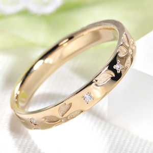 指輪 桜 K18YG イエローゴールド ダイヤモンド 0.05ct 18金 和柄 花模様 花びら ストレート レディース リング 【327-k18yg】 ALPAZ167
