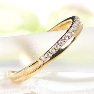結婚指輪 K18YG イエローゴールド ダイヤモンド 0.12ct 18金 重ねづけ風 華やか 二連 2連 ハーフエタニティ レディース リング 【331-k18yg】 ALPAZ170