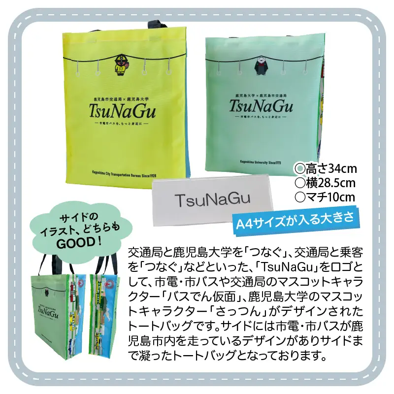 『 鹿児島市交通局 』×『 鹿児島大学 』コラボ トートバッグ ～ 運賃箱 ・ 運賃表 ・ TsuNaGu3種セット ～ K074-002