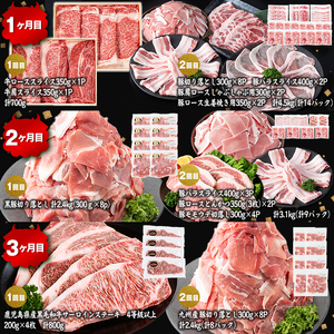 【定期便11ヶ月】ししまる定期便S(11ヶ月連続 月1～2回お届け！・計44.06kg) 黒毛和牛 黒豚 国産牛 九州産 豚 豚肉 肉 牛肉 国産 4等級 小分け 真空包装 冷凍 t0383-001