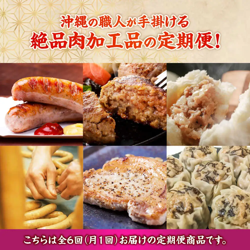 【全6回定期便】沖縄の絶品肉加工品セット【沖縄市】豚肉 ハム ソーセージ 豚まん ぶたまん ちまき 焼売 シュウマイ ハンバーグ 沖縄市 / TESIO / 豚々茶舗 / お肉屋本店[BCZZ031]