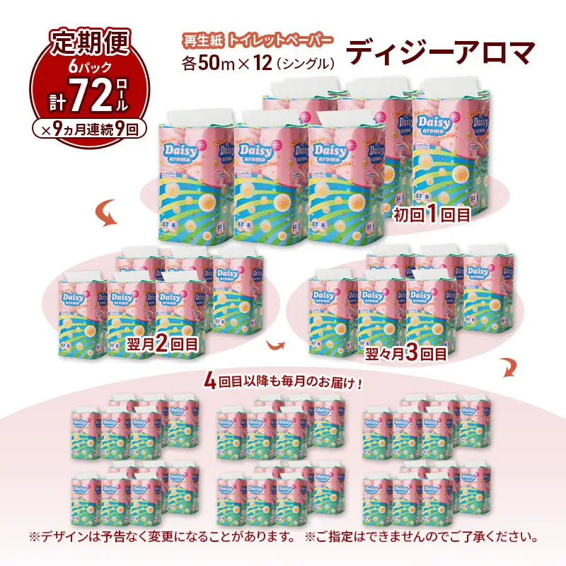 【9ヶ月定期便】トイレットペーパー シングル 微香 デイジーアロマ トイレット 【計72パック(12個入×6)】 
