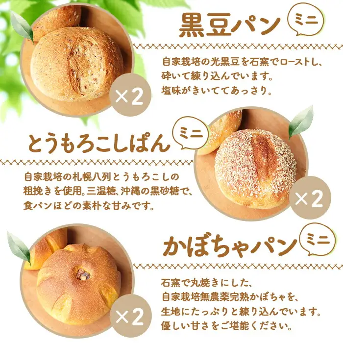 【ニセコ町】奥土農場のお楽しみミニパン3種セット×２セット（黒豆パン・とうもろこしぱん・かぼちゃパン）【42003】