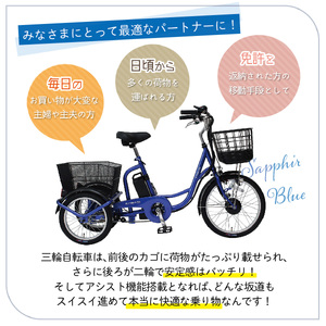 電動アシスト 三輪自転車 三輪車 大人用 20インチ シニア 高齢者 電動自転車 3輪 安定 カゴ付き 通院 買い物 免許返納 ギフト 免許返納 プレゼント 人気 安心 安全 ミムゴ イーパートン BEPN20SB  福岡県 粕屋町 CC005