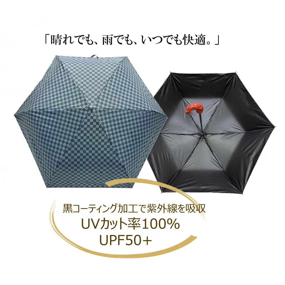 ［ふるさと納税］anon 市松模様 晴雨兼用傘 根来塗り 黒コーティング加工 紀州漆器アンブレラ 和柄 日傘  UVカット率100％ UPF50+ 折りたたみ傘 ギフト箱入り