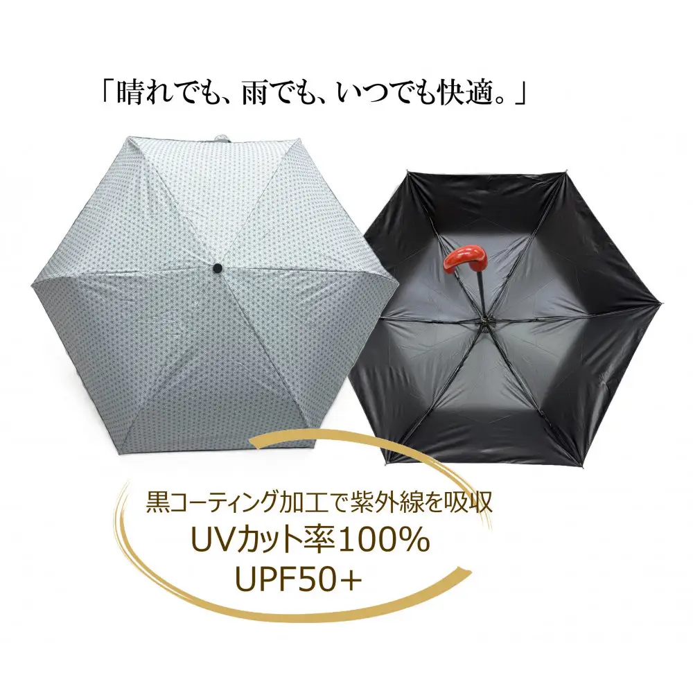 ［ふるさと納税］anon 麻の葉 晴雨兼用傘 根来塗り 黒コーティング加工 紀州漆器アンブレラ 和柄 日傘 100％UVカット UPF50+ 折りたたみ傘 ギフト箱入り