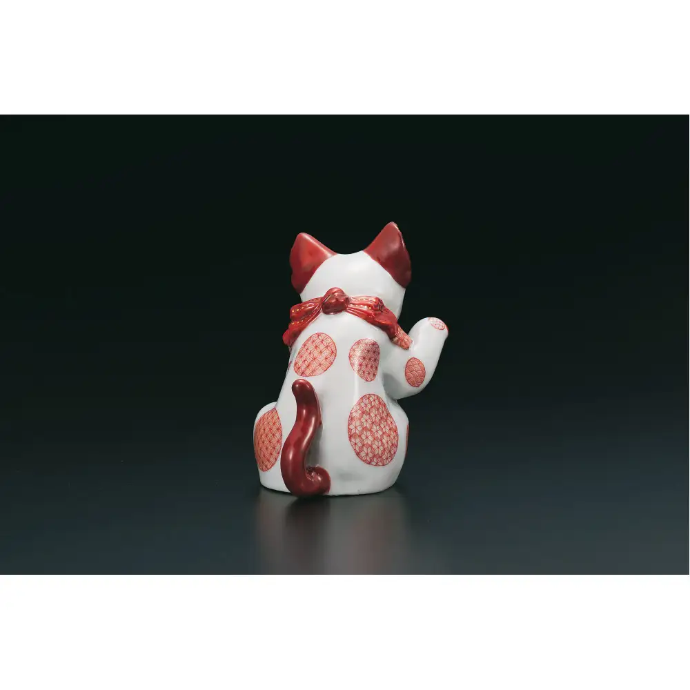 九谷焼　4号招き猫　赤絵細描丸紋　福島礼子作 a05 工芸品
