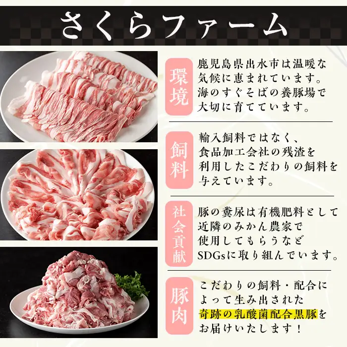 さくらファーム 黒豚 しゃぶしゃぶ 計800g 豚肉 ロース 冷凍 【スーパーよしだ】 i1150-B