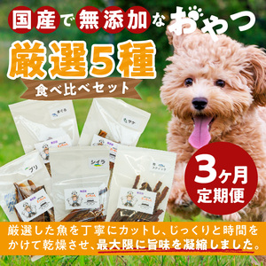【3ヶ月定期便】犬猫用 国産無添加おやつジャーキー 魚シリーズ ５袋詰め合わせ  3ヶ月定期便 犬猫用 国産 無添加 おやつ ジャーキー 5袋 詰め合わせ まぐろ サケ ブリ シイラ 鰹スティック ペットフード ドッグフード キャットフード エサ おやつ工房さっちゃん お取り寄せ 愛知県 小牧市 送料無料 [143O03-T]
