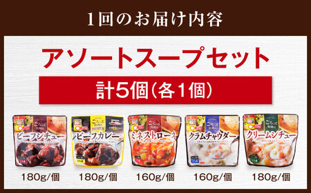 【全3回定期便】 San felice アソートスープセット 5種 計5袋 愛媛県大洲市/一般社団法人キタ・マネジメント（大洲まちの駅あさもや）スープ 常温 洋食 簡単調理 煮込み料理 備蓄食材[AGCP828]