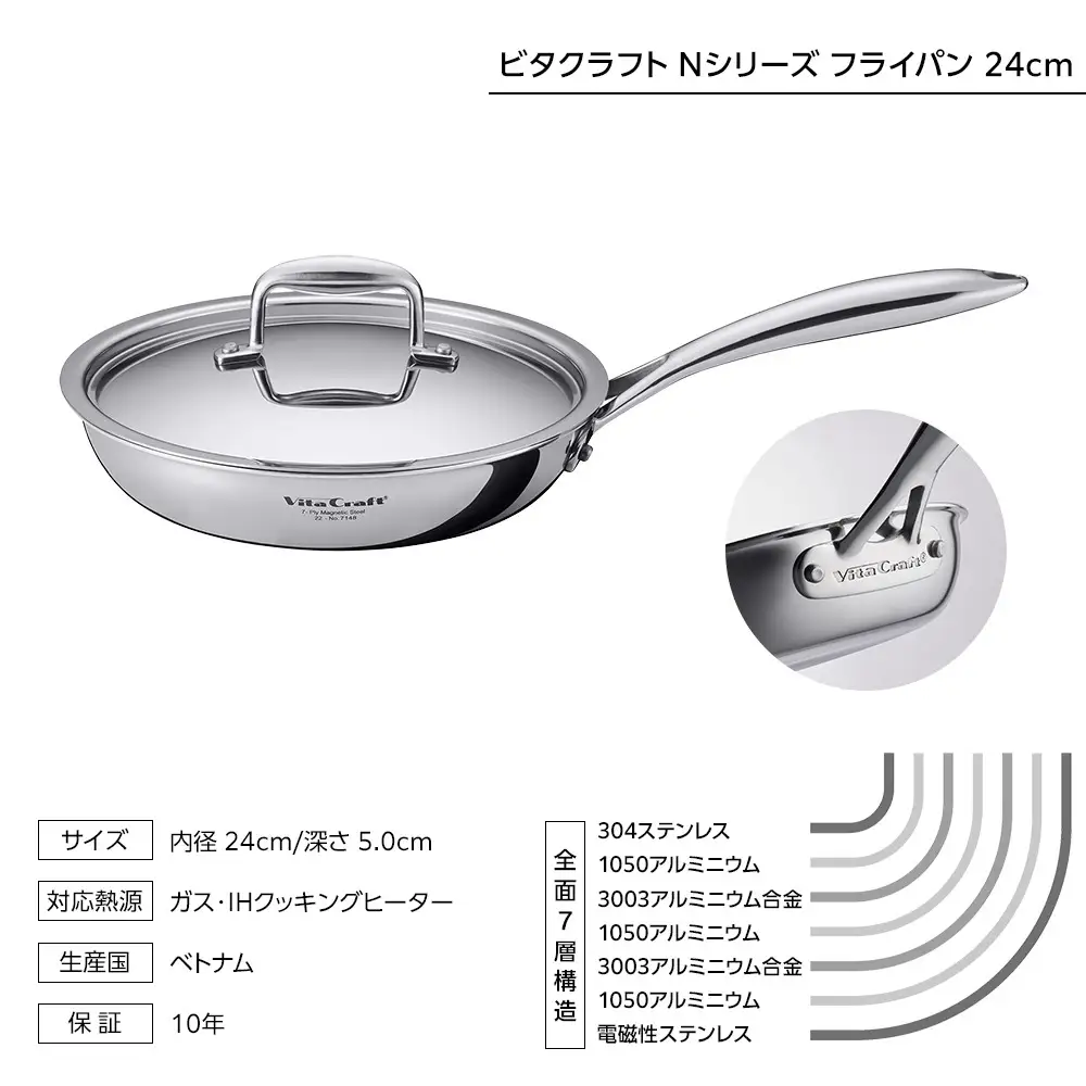 ビタクラフト Nシリーズフライパン 24cm ステンレスフライパン