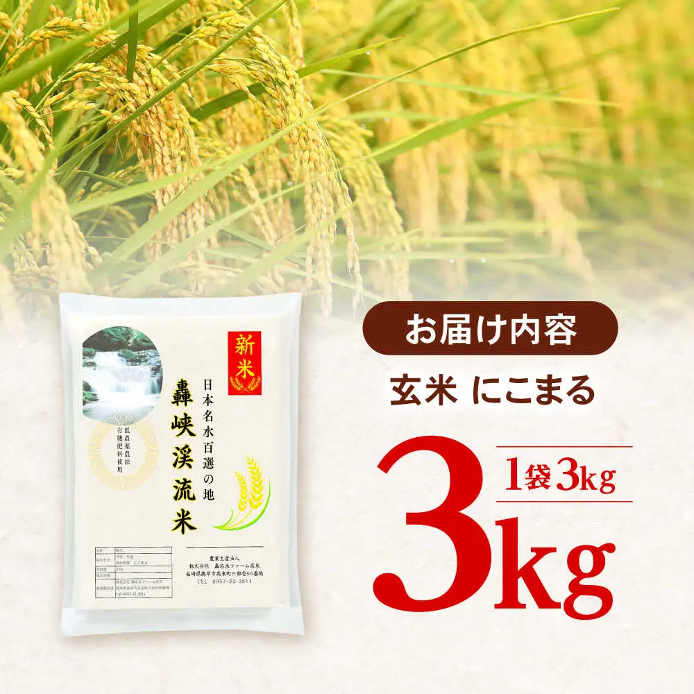 【轟峡渓流米】玄米(にこまる)　3kg / 米 白米 玄米 こめ / 轟名水ファーム高来 / 諫早市[AHFF010]