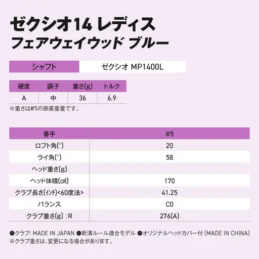 ゼクシオ 14 レディス フェアウェイウッド ブルー【5/A】《2025年モデル》ゴルフボールセット〔GY-C703-5A〕