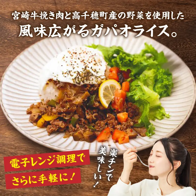 【カフェARIGATO監修】宮崎牛入り 高千穂ガパオライス ガパオライス 宮崎牛 ご飯 惣菜 加工品 冷凍 冷凍食品 温めるだけ レンジ  レンジ調理 レンチン 手軽 簡単調理 おすすめ お取り寄せ ご当地 グルメ 人気 宮崎県 高千穂町_Tk005-101