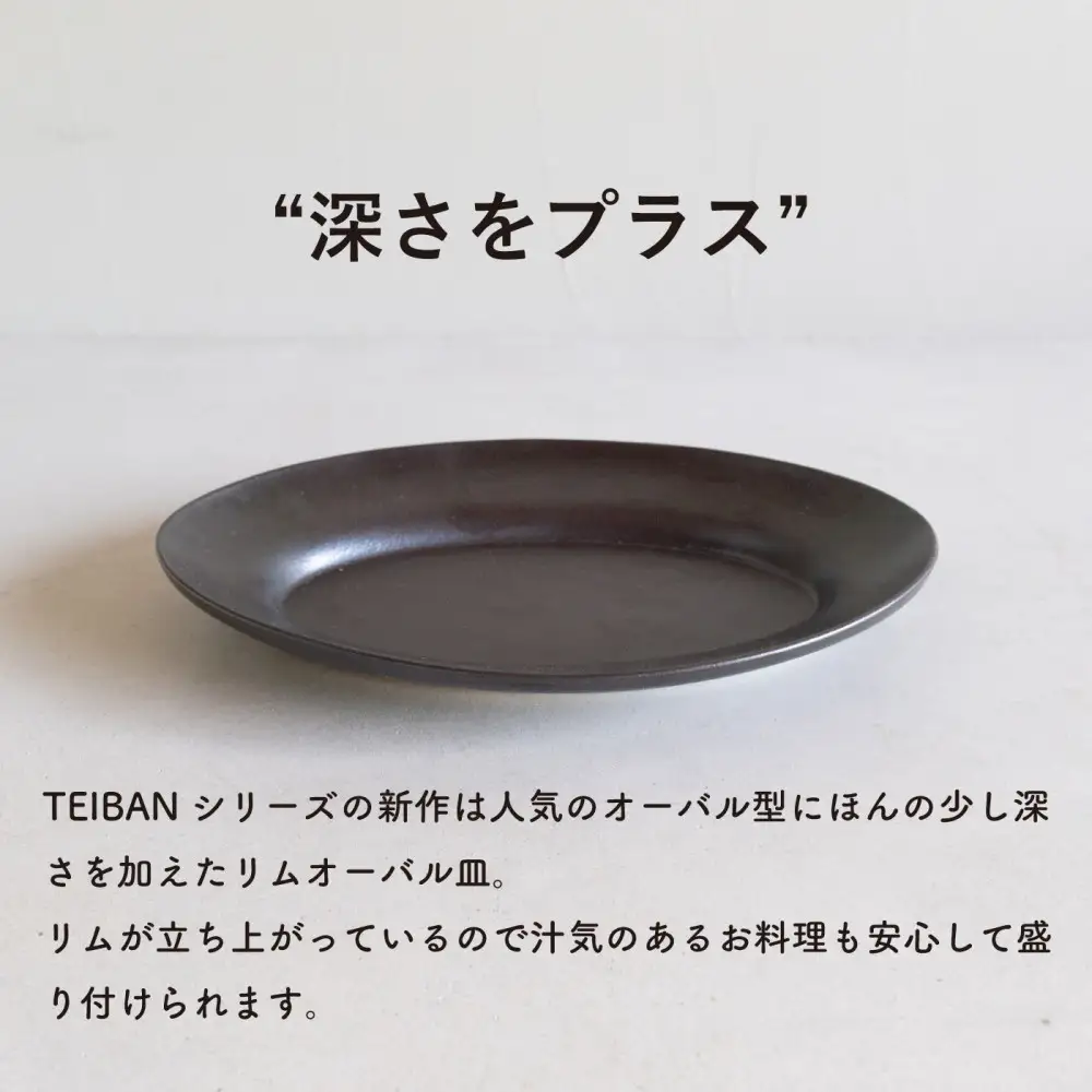 【信楽焼・明山】リムオーバル皿 L（とび茶）s18-di19-A3