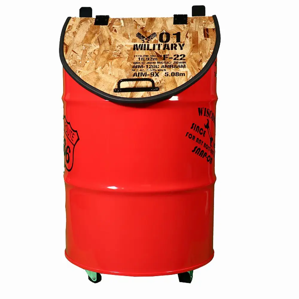 【大容量屋外用】SDGｓタテガタ トラッシュボックス　RED ／ ゴミ箱 大容量 屋外 SDGs トラッシュボックス 大型 大きいサイズ キャスター付き ドラム缶 おしゃれ インダストリアル リサイクル 木材使用 大阪府 No.347-01