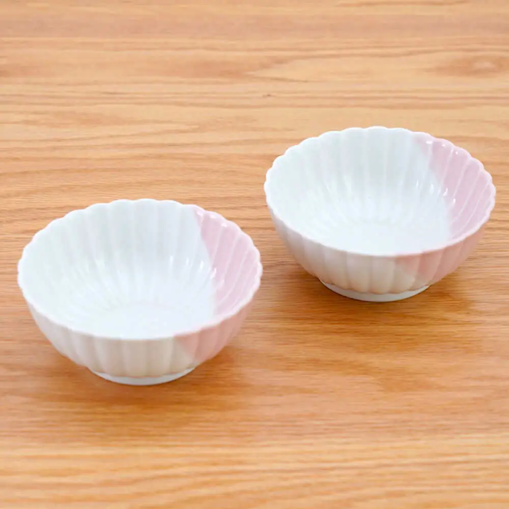 【波佐見焼】花しのぎ 小鉢 ハーフカラー ピンク 2点セット【団陶器】[PB203]