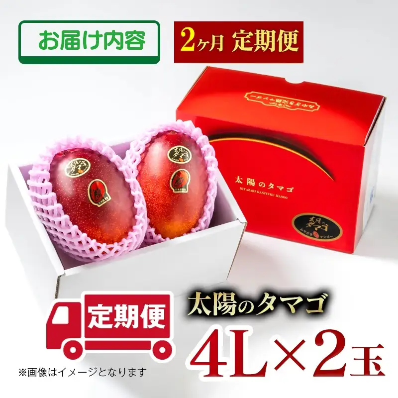 【２カ月定期便】先行予約　最高級ブランド『太陽のタマゴ』4L×2個×２回【糖度15度以上】宮崎県西都市産完熟マンゴー＜68-7b＞宮崎マンゴー 果物 フルーツ 甘い