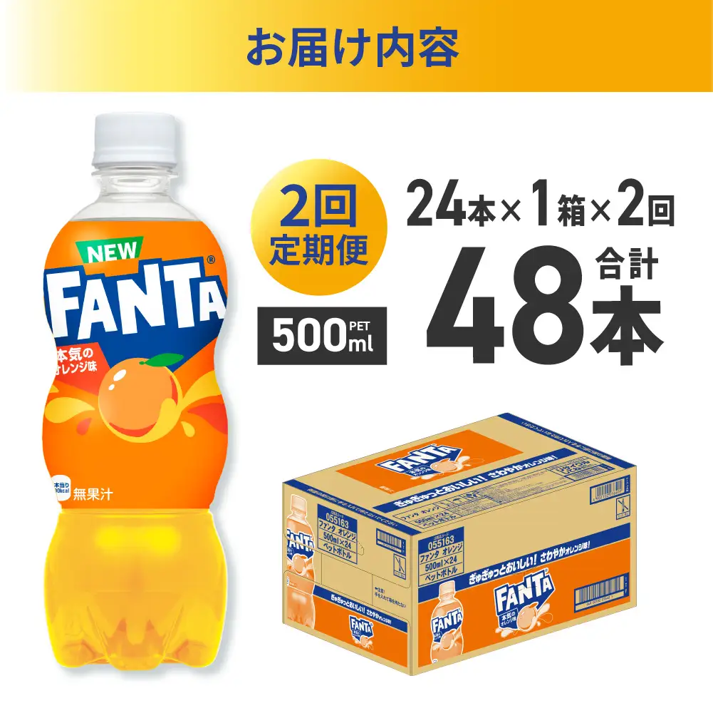 【２ヶ月定期便】ファンタ オレンジ 500mlPET×24本 |  炭酸飲料 ペットボトル コカ・コーラ 北海道 札幌市