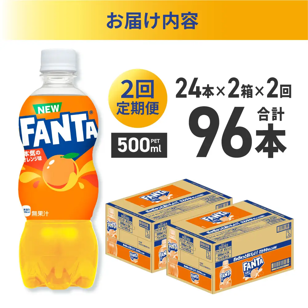 【２ヶ月定期便】ファンタ オレンジ 500mlPET×48本（2ケース）｜ 炭酸飲料 ペットボトル コカ・コーラ 北海道 札幌市