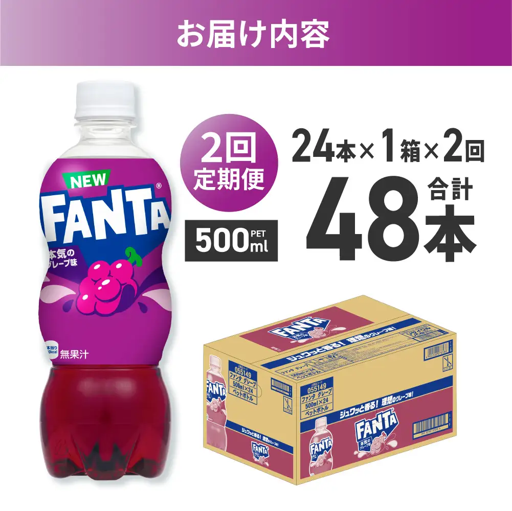 【２ヶ月定期便】ファンタ グレープ 500mlPET×24本 |  炭酸飲料 ペットボトル コカ・コーラ 北海道 札幌市