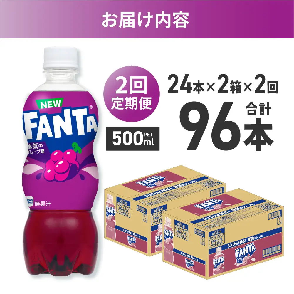 【２ヶ月定期便】ファンタ グレープ 500mlPET×48本（2ケース） |  炭酸飲料 ペットボトル コカ・コーラ 北海道 札幌市