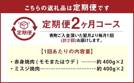【2カ月定期便】 【赤身 VS ミスジ 食べ比べ！】 おおいた和牛 赤身焼肉 ・ ミスジ焼肉 約1.6kg×2回 計約3.2kg